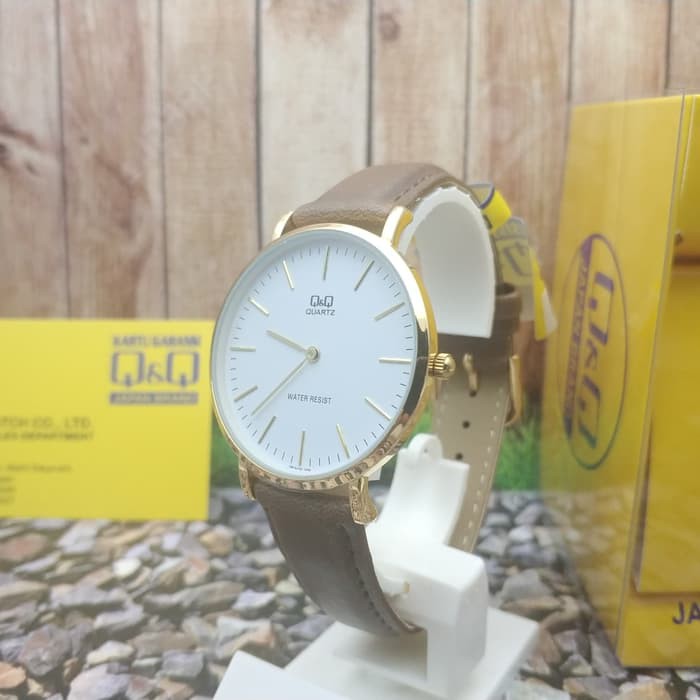 Q&amp-Q QQ Model DW Jam Tangan Kulit Cokelat Q974J101Y Original