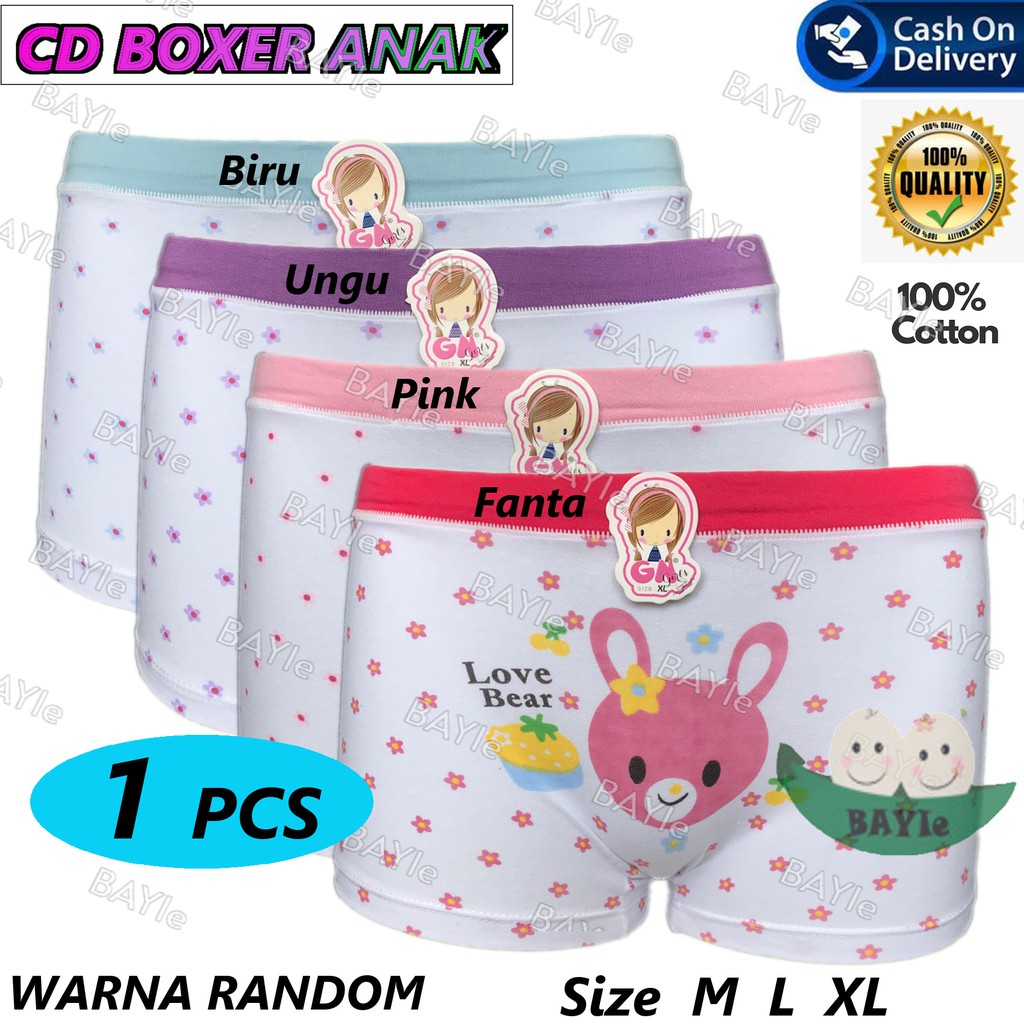 BAYIe - 1 PCS Celana Dalam / CD Anak Perempuan Cewek BOXER GOLDEN NICK W3L4001 Motif BEAR/ Kid's Underwear Size M L XL