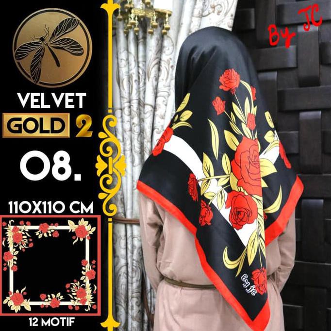 Jilbab Segi Empat Satin Black By Golden 2 / Velvet gold2 - Design 08