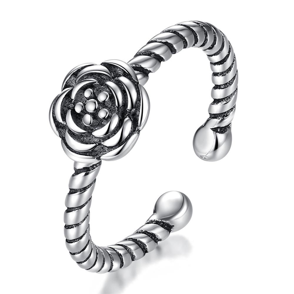 cincin perak 925 asli untuk wanita/Cincin yang Dapat Disesuaikan Rose Retro Jewellery JZ00055