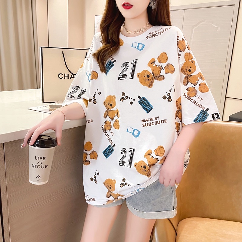 THISTLE - Oversize Tee Tshirt Wanita Model Longgar Motif Bear 21 Full Print