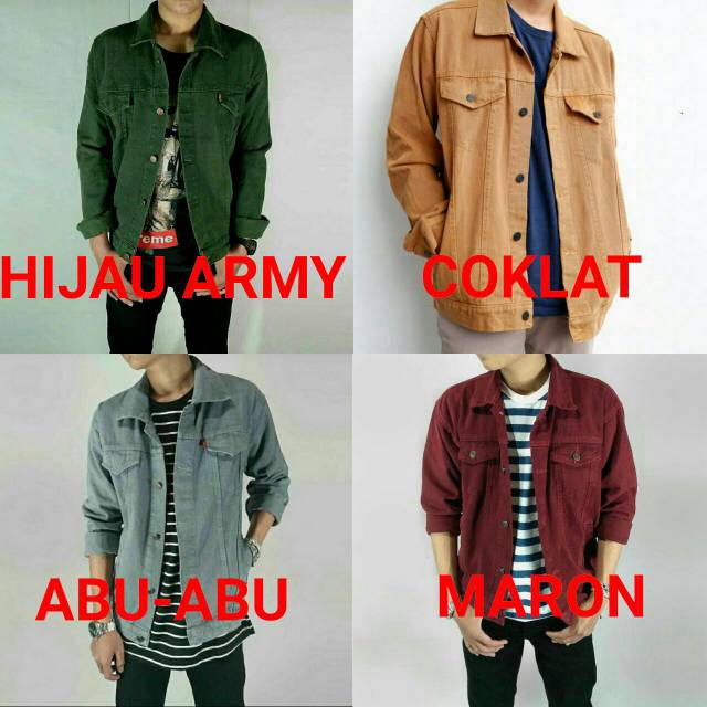 JAKET JEANS LEVIS DENIM COWOK CEWEK PRIA WANITA ARMY MAROON COKLAT ABU HIJAU ARMY  MAROON COKLAT ABU