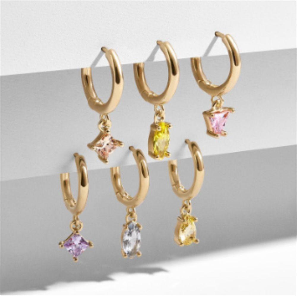 Lily 6pcs/Set Anting Menjuntai Statement Pesta Warna Emas Fashion Citrine Amethyst