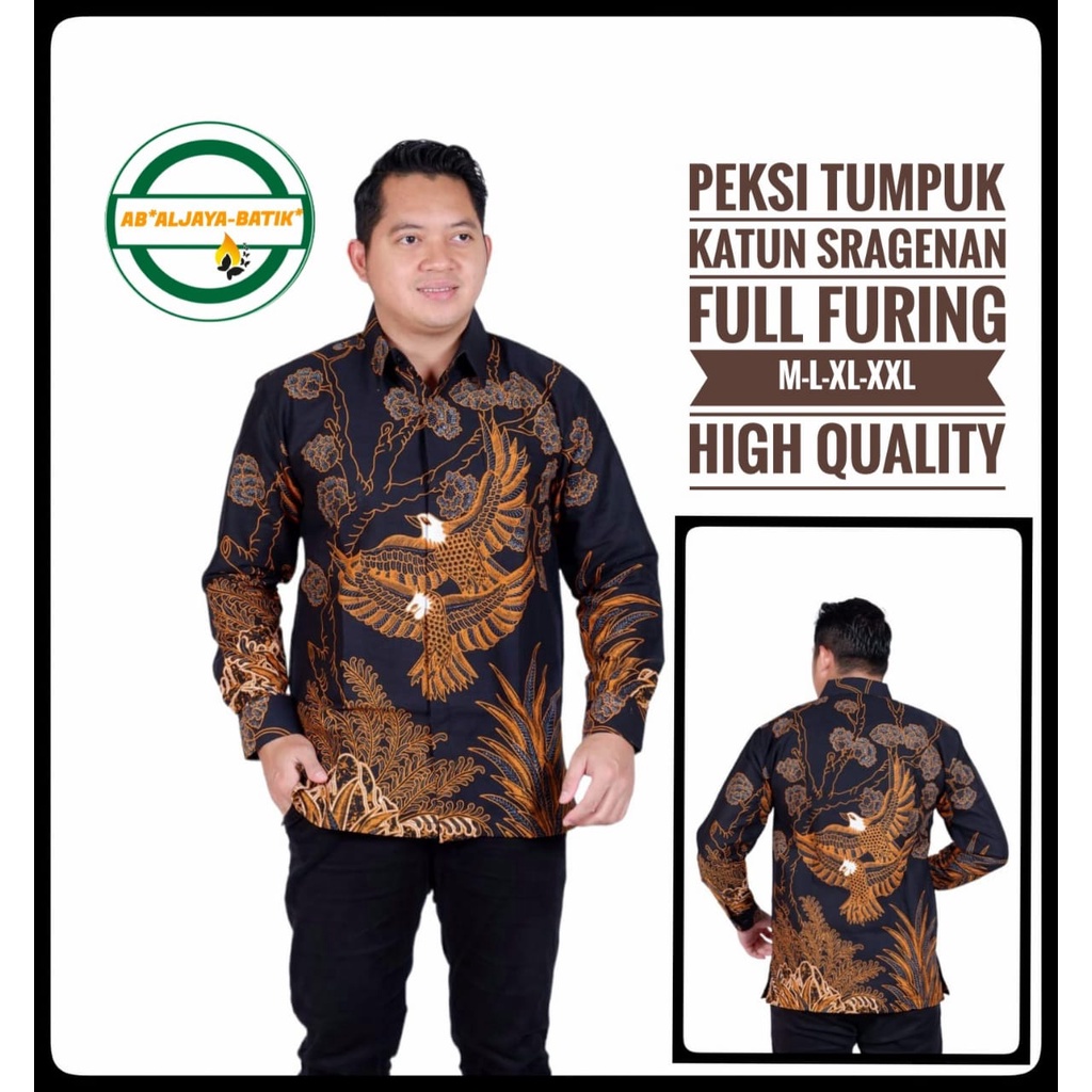 PEKSI TUMPUK  Kemeja Batik Pria Lapis Furing PREMIUM Lengan Panjang Batik Solo Asli