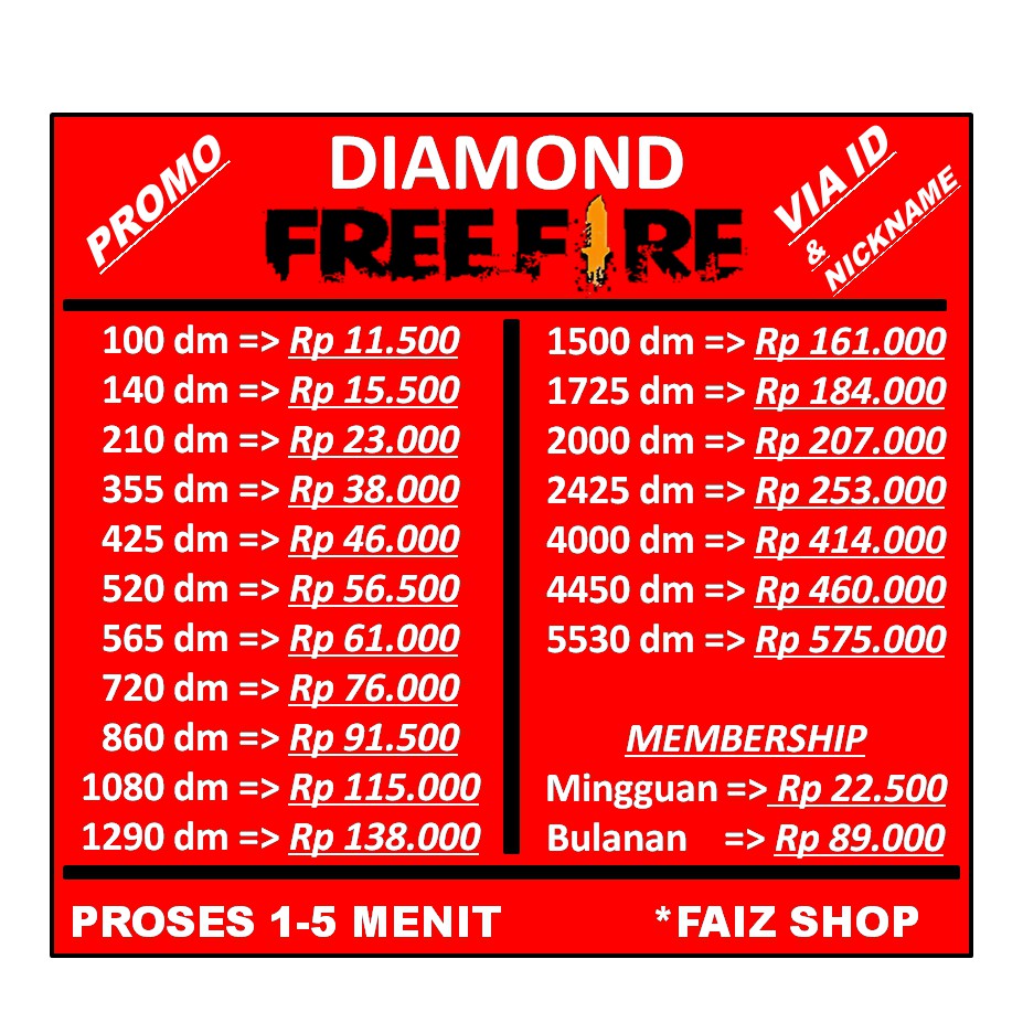 Promo Top Up Diamond Freefire Murah Proses Cepat Aman Tanpa Login