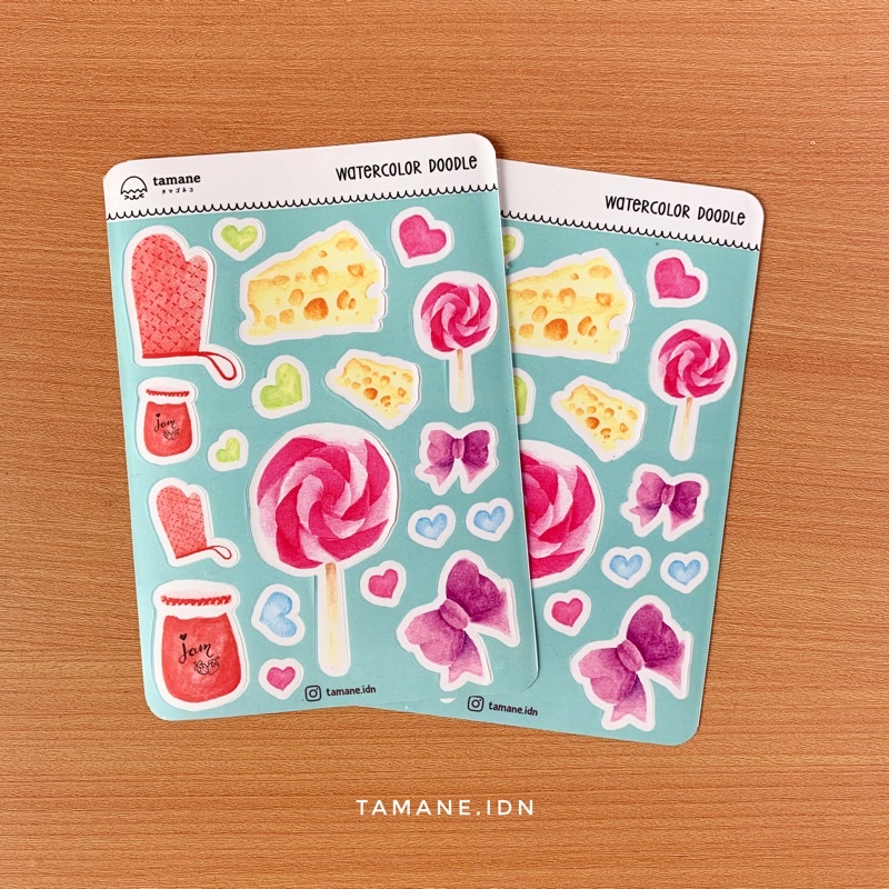 

Tamane watercolor doodle sheet vinyl laminasi doff stiker aesthetic deco