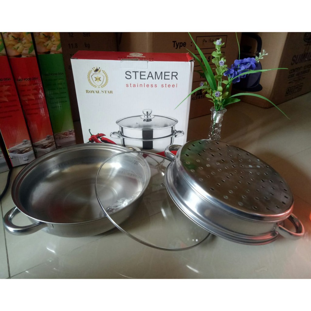 Panci Kukus Kukusan 28cm Double Stainless Steel Steamer Pan Dandang