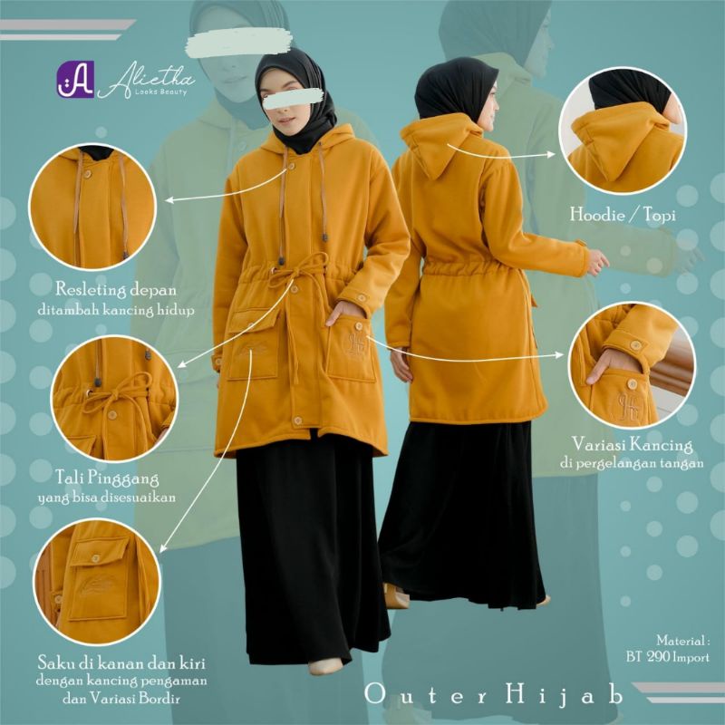 Jaket Outer Hijab Alietha | Jaket hijab panjang Muslimah | Jacket alietha tebal