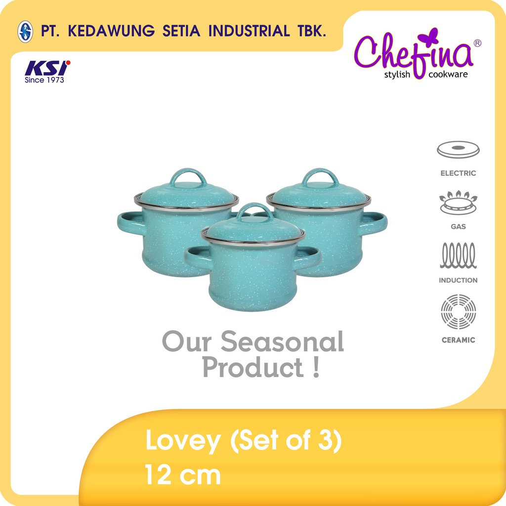 Chefina Lovey 12 cm Turquoise White Speckles (Set of 3) Panci Enamel