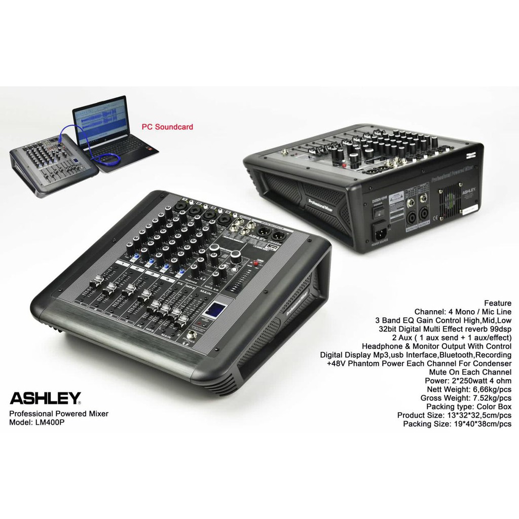 (PETI KAYU) power mixer ashley lm400p lm 400p lm400 p usb pc soundcard original