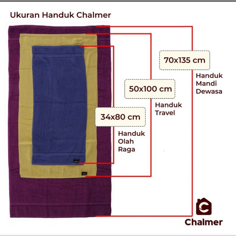 Handuk Chalmer 70 x 140 Handuk Mandi Dewasa Lembut Serap Air Tebal Berkualitas by Natural Terry Towel