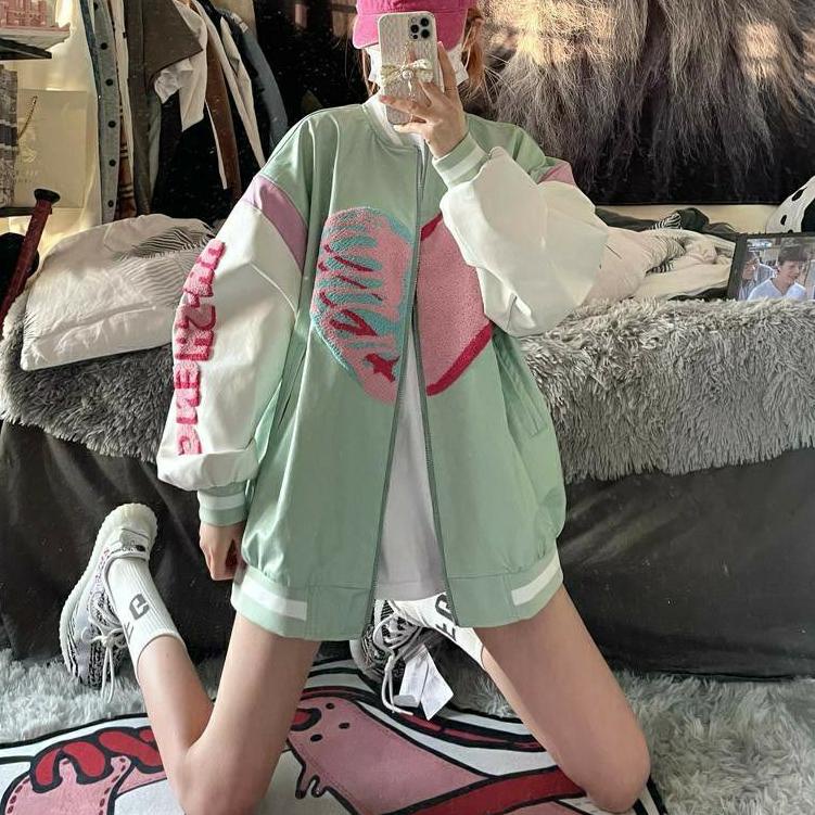 Heart Varsity Jacket Bisbol mint (KODE F2081)