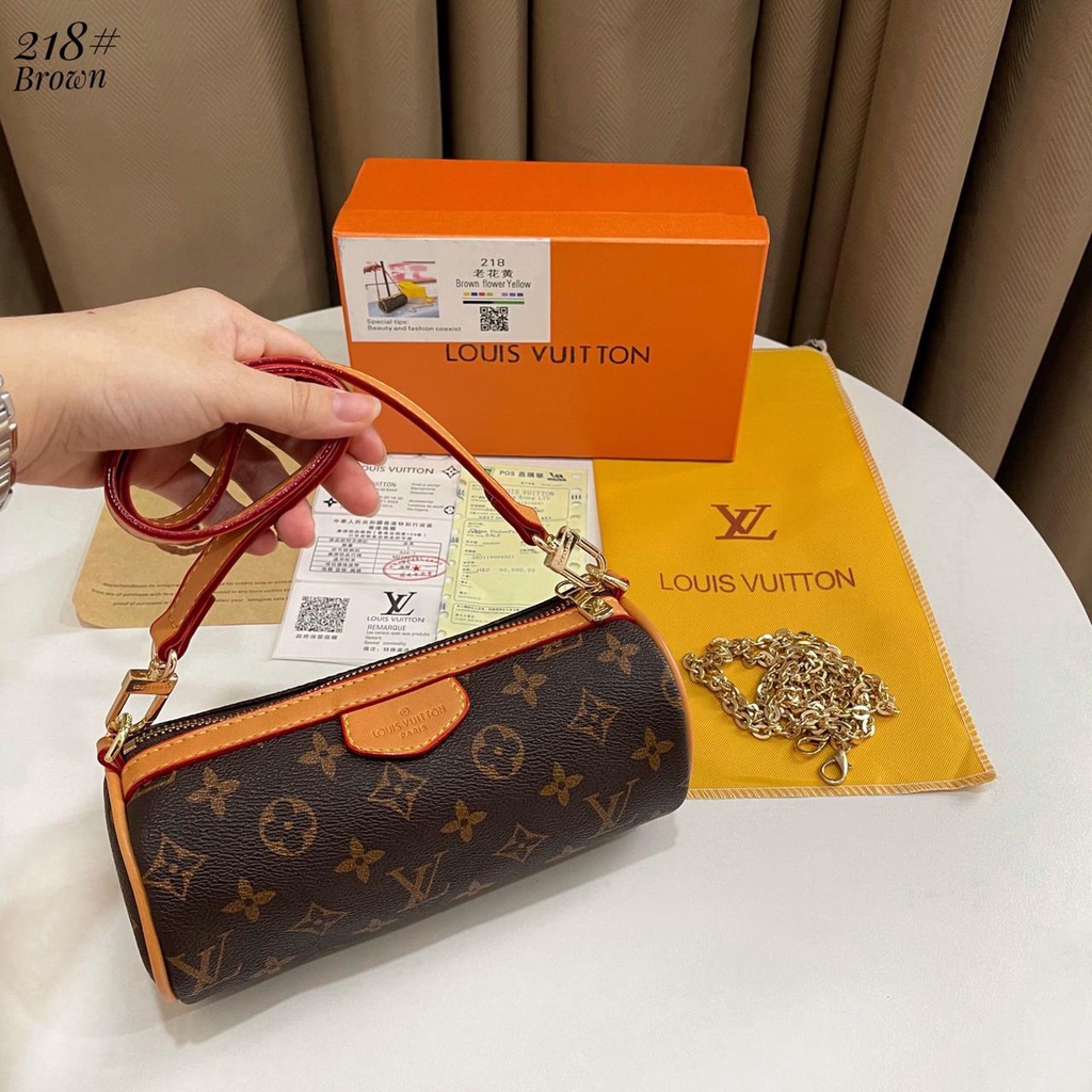 LV Monogram Canvas Leather Mini Papilon Wristlet Bag #218