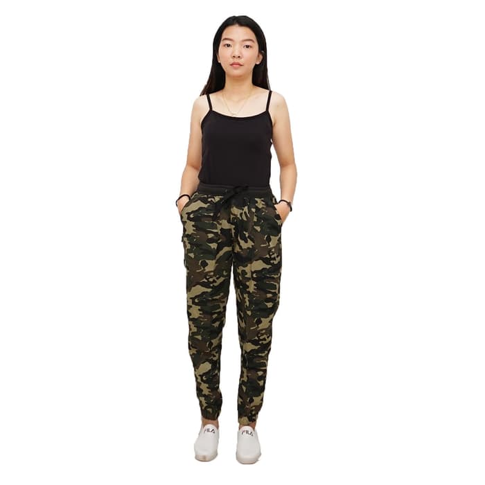 Celana jogger training Panjang wanita Corak Army - Army Women - Hijau, XL - Jf