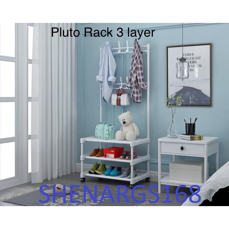 NEW-SHENAR - PLUTO RACK - STAND HANGER SINGLE 3 LAYER - RAK GANTUNGAN SERBAGUNA RODA - RAK GANTUNG ADA RODA