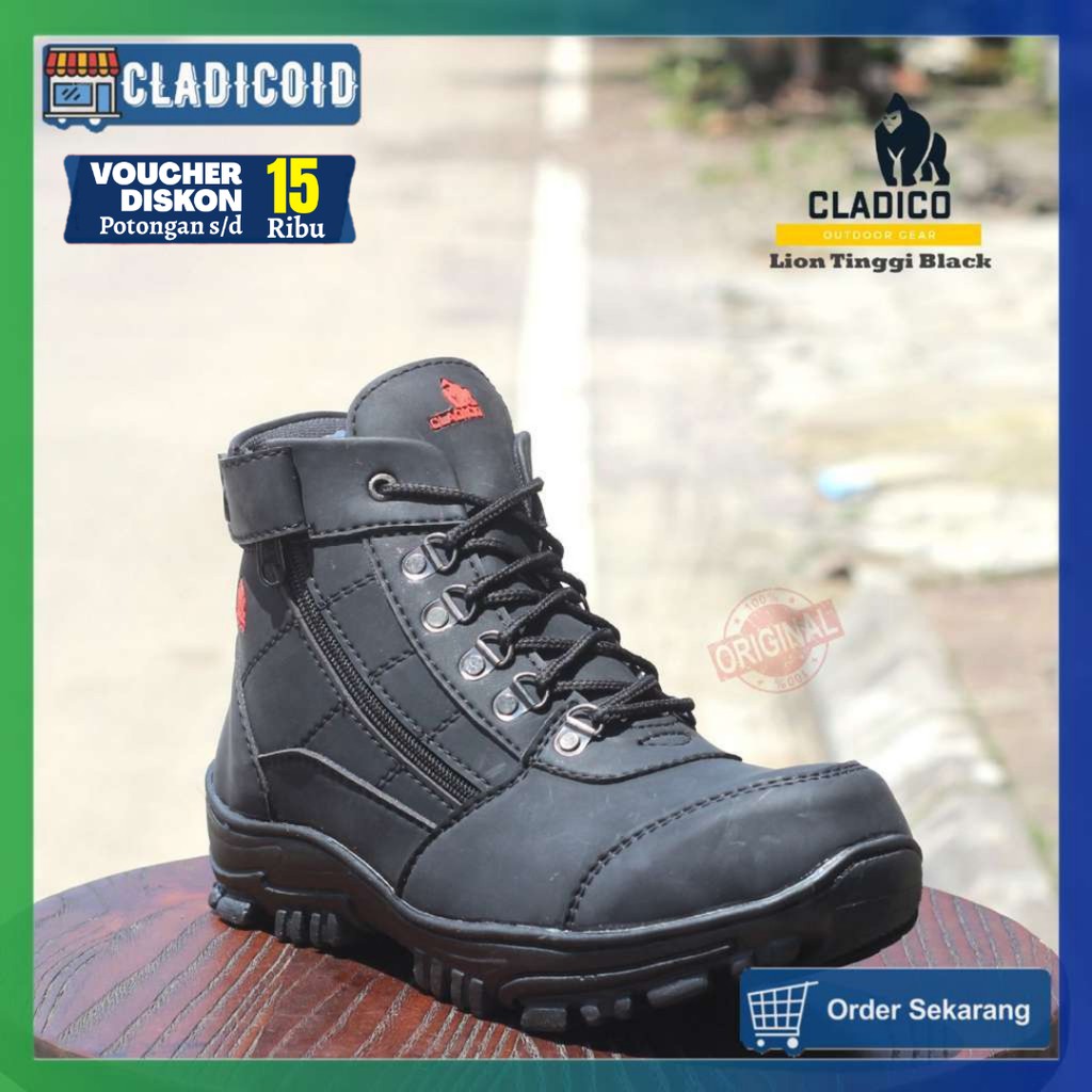 Sepatu Safety Pria Ujung Besi Original Kerja Lapangan, Outdoor, Hiking, Gunung Cladico Lion Hitam