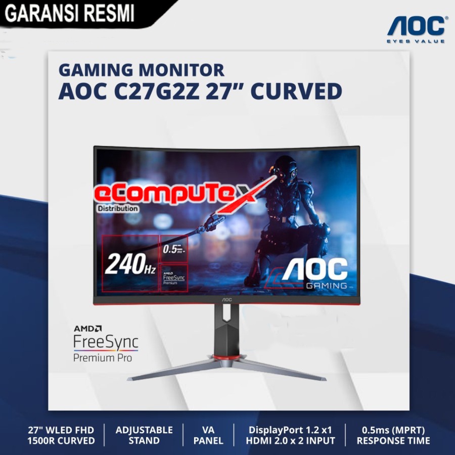 MONITOR GAMING LED AOC C27G2Z / C27 G2Z 27 INCH CURVED 240Hz HDMI - GARANSI RESMI