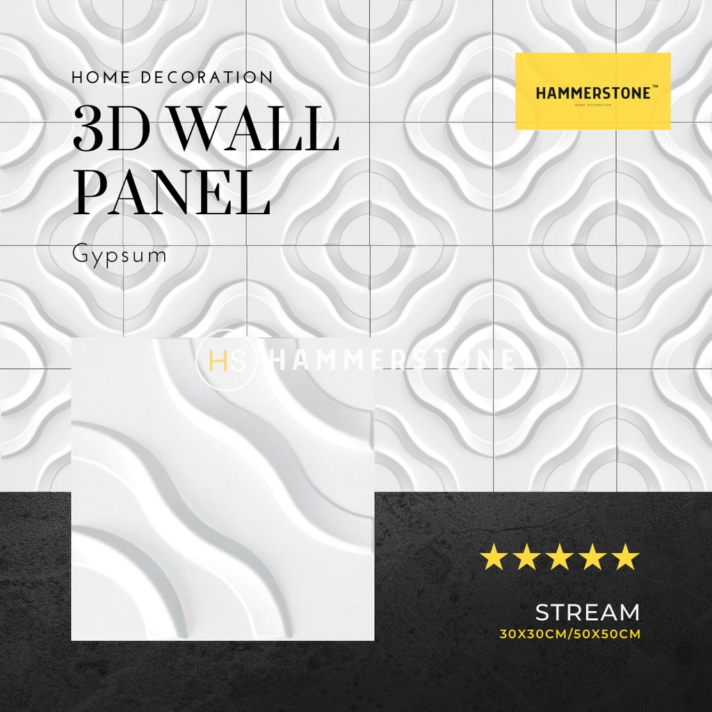 3D Wallpanel Gypsum Semen Stream 30x30cm/Wall Decoration/Dekorasi Dinding/Interior/Eksterior/Ornamen Dinding/Ornamen Beton/Ornamen Gypsum/Wall Panel 3D Dinding/Hammerstone