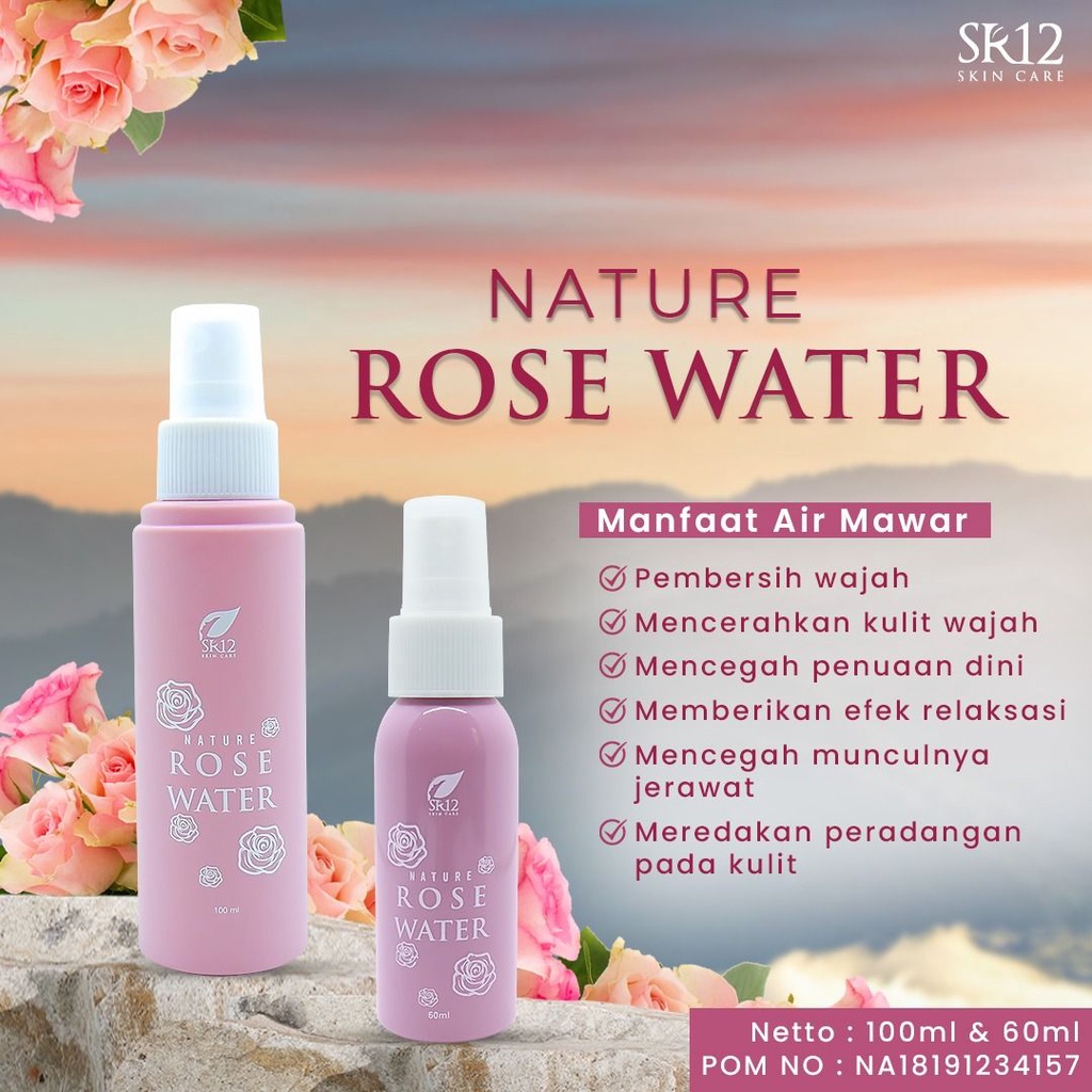 Nature Rose Water SR12 Air Mawar Setting Spray melembabkan Kulit Membantu Make Up Tahan Lama Herbal BPOM