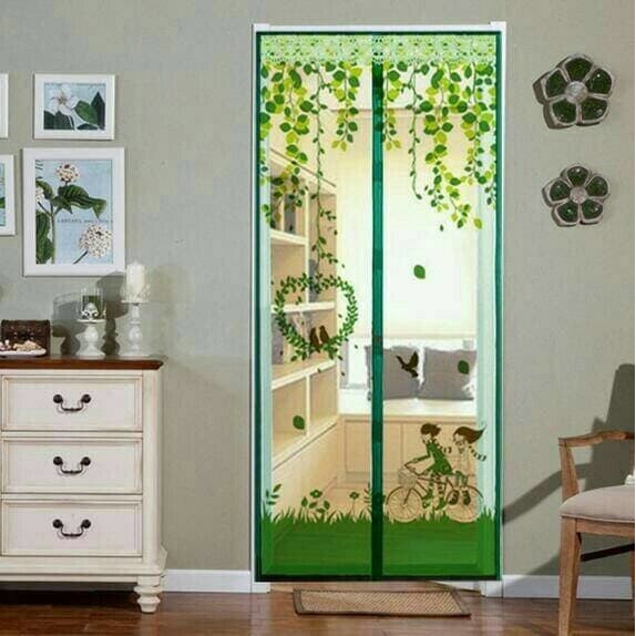 Menakjubkan Tirai Magnet Anti Nyamuk Monkey/Monyet/Onthel/Kiss/Flower/Love Bird - ONTHEL HIJAU Luxu