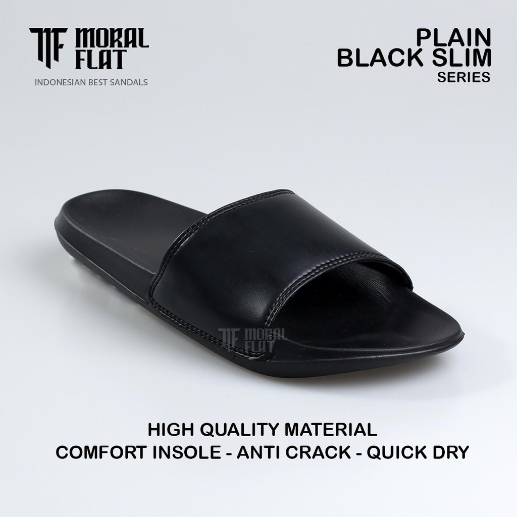 Sandal Slop Casual/Unisex-Moral Flat-All Black Slim Series-Hitam-2