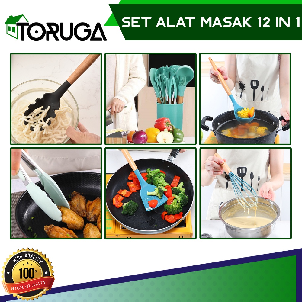 Peralatan Memasak Utensil Set 12Pcs Masak Silikon Sutil Spatula Anti Lengket Tahan Panas