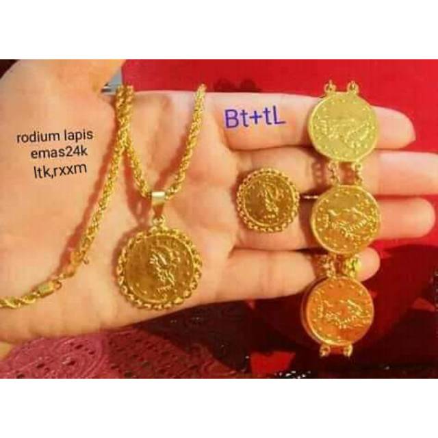 Set koin replika emas Penang lapis emas 24k + free box