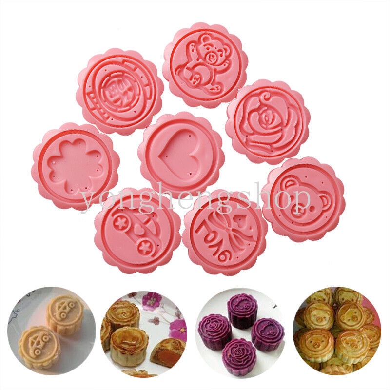 9pcs / set Cetakan Kue Bulan / Cookies / Pastry DIY 8 Model Stempel 50g