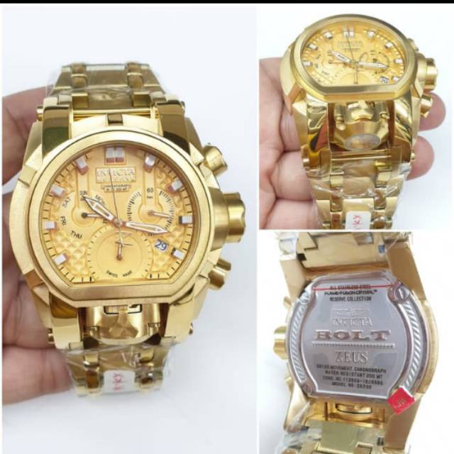 JAM TANGAN PRIA INVICTAA BOLT ZEUS PREMIUM AAA+ BODY FULL GOLD