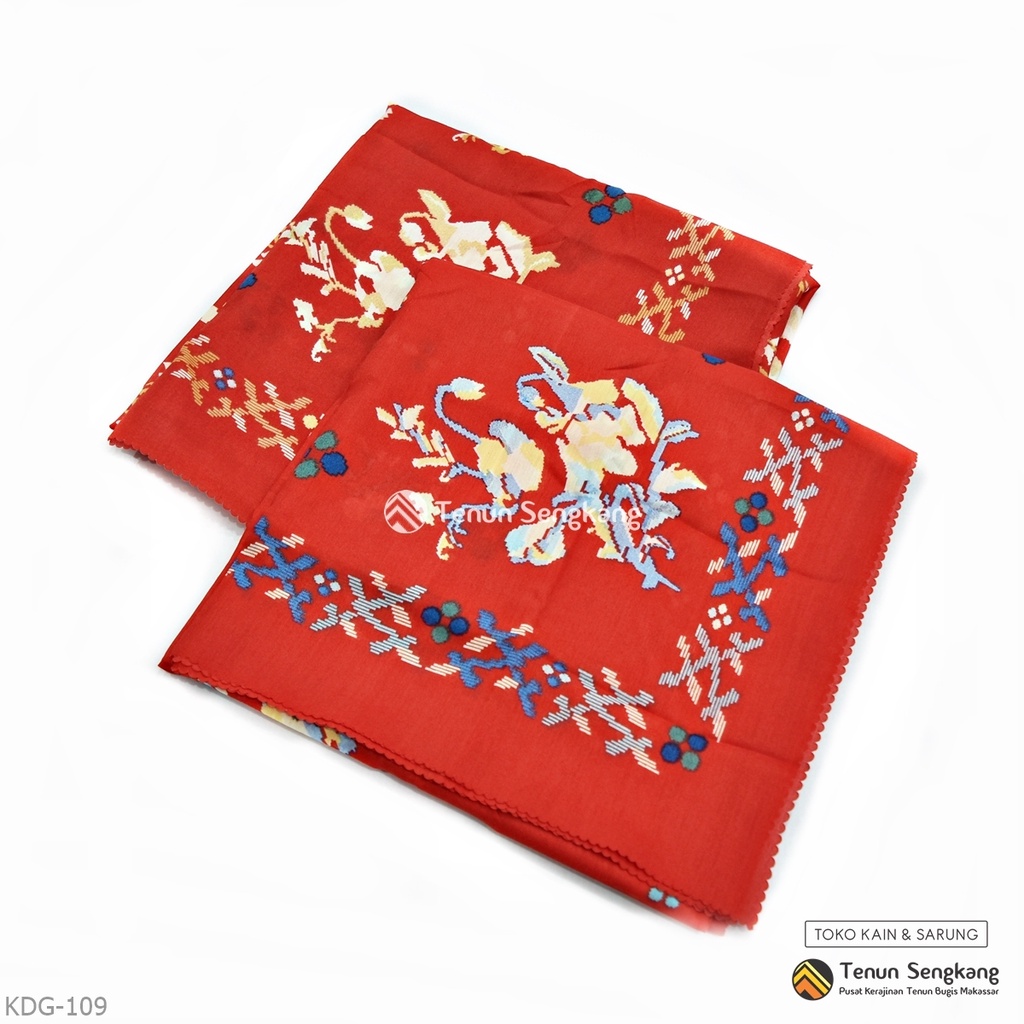 Jilbab Hijab Kerudung Motif Bunga Lagosi Bugis Voal Premium Segiempat Merah - Tenun Sengkang KDG-109