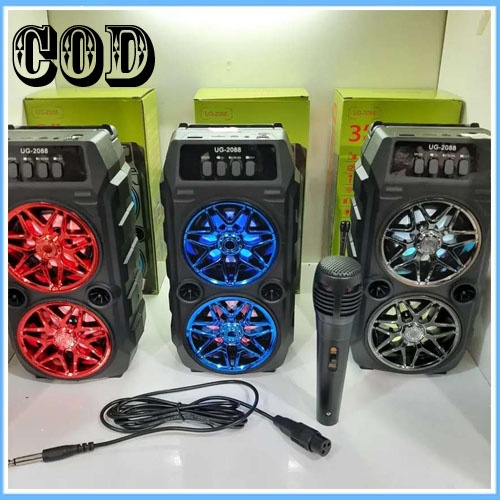 PAKET speaker super bass Bluetooth Fleco F UG 2088 speaker terbaru dan cangih + MIC KARAOKE PROMO