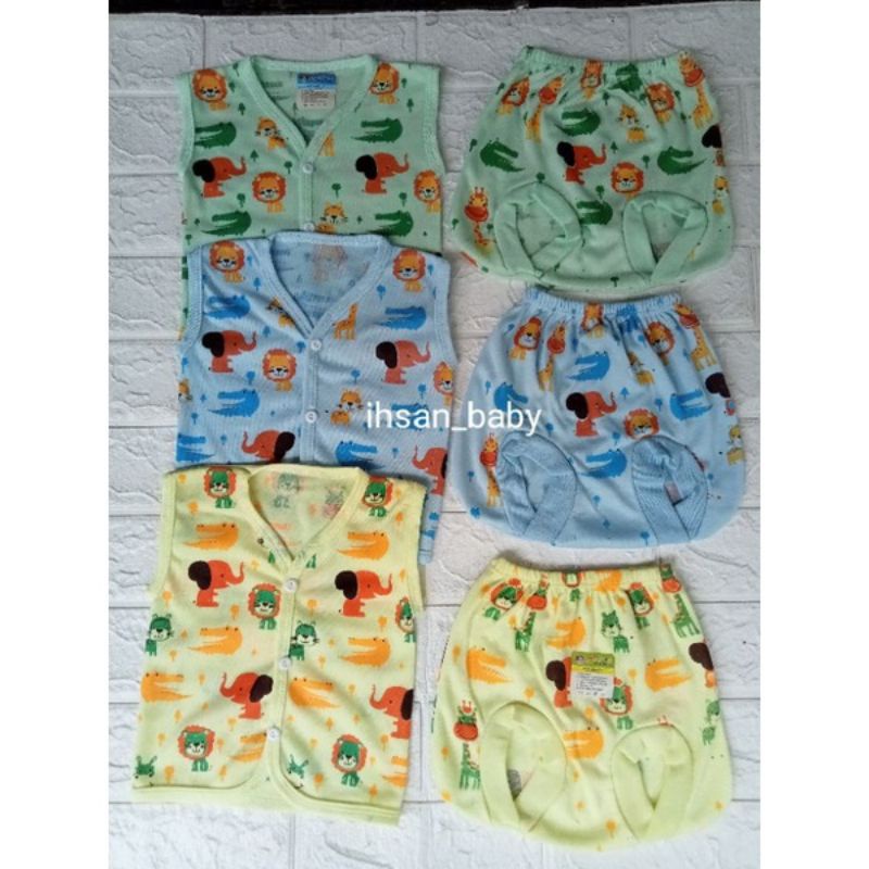 6 pcs(3 stel) baju/celana bayi baru lahir lengan kutung motif terbaru