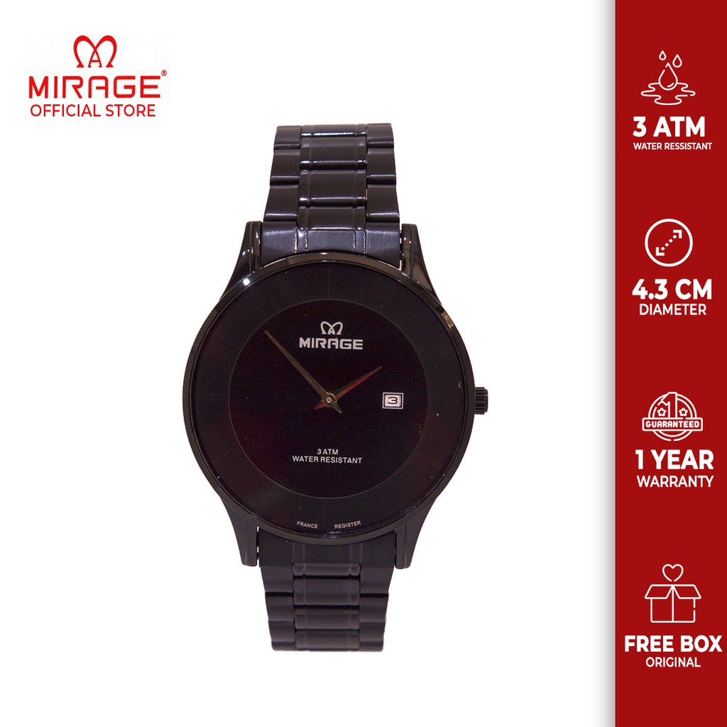 Premium (RRW) Jam Pria Tipis Original Mirage 8670 M Full Black Official Distributor Termurah