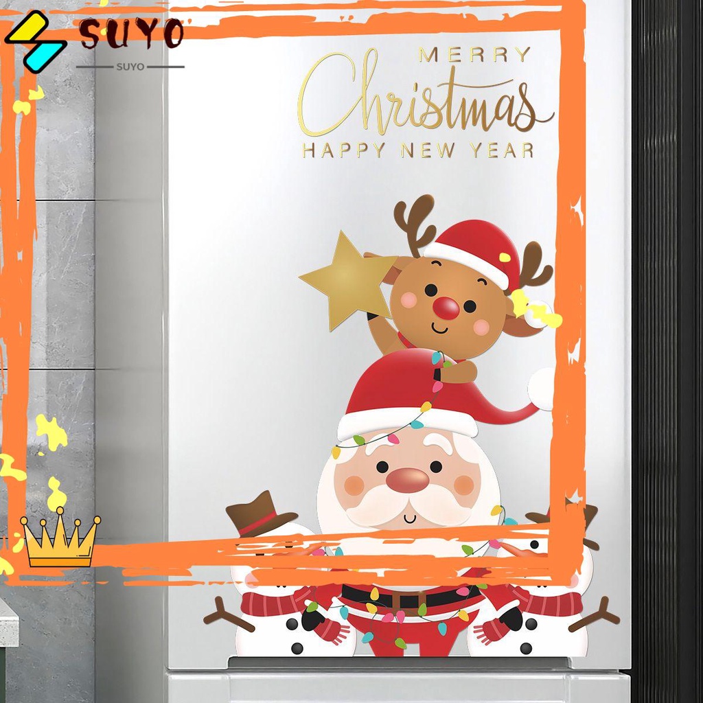 Suyo Stiker Dinding Desain Santa Claus Snowman Merry Christmas Untuk Dekorasi Natal 2022