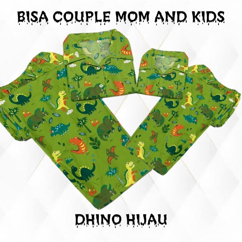 DHINO HIJAU - setelan baju tidur piyama bisa couple family mom kids dewasa anak katun