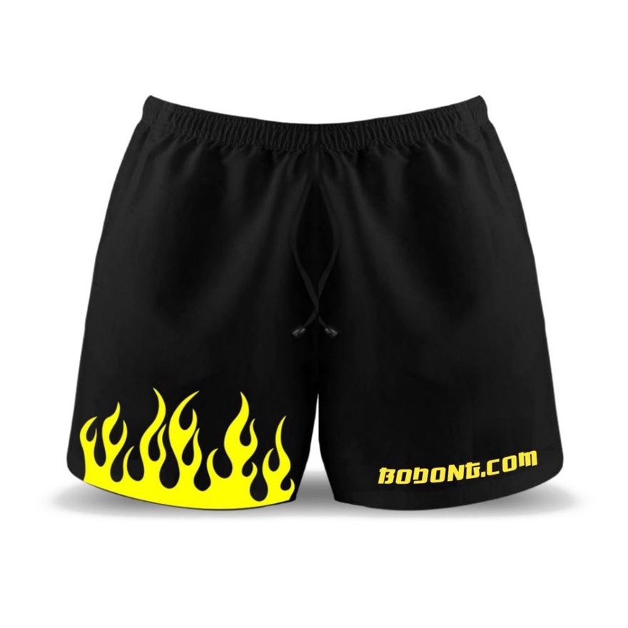 Boxer Black Motif White Fire / Boxer Pria Polos BabyTerry - Celana Pendek Pria Distro