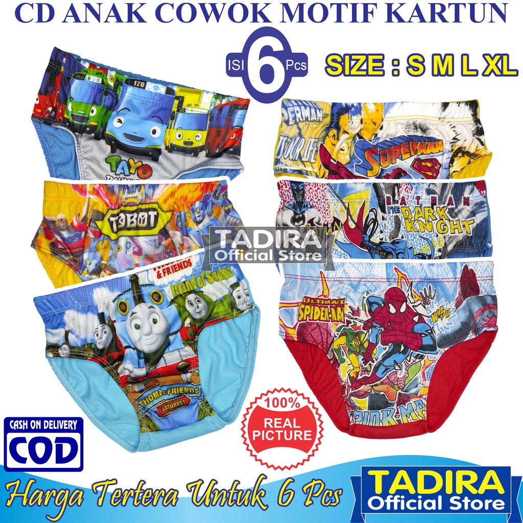 6 Pcs Celana Dalam Anak Laki Laki Usia 1-9 Tahun Motif Gambar Kartun Multiwarna TADIRA Store