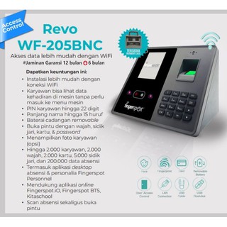 Mesin Absensi WIFI Revo WF 205BNC absen fingerprint versi terbaru dari FF 162 BNC Wajah Jari Kartu