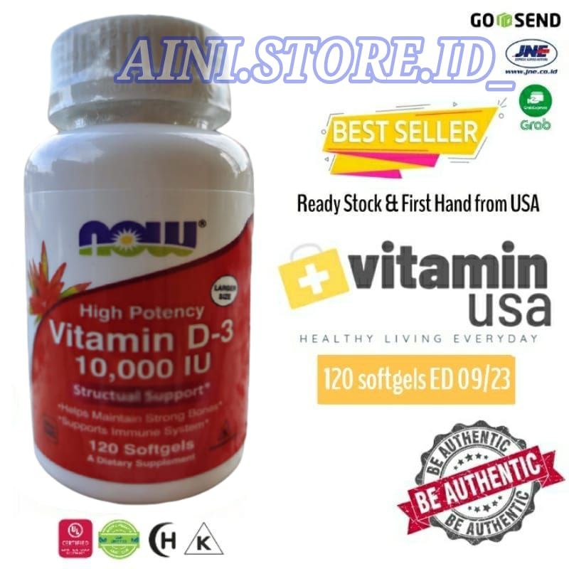 Terbaru Now Foods Vitamin D3 10000ui 120 Softgel Original - Now Foods VITAMIN D3 10000iU Terlaris