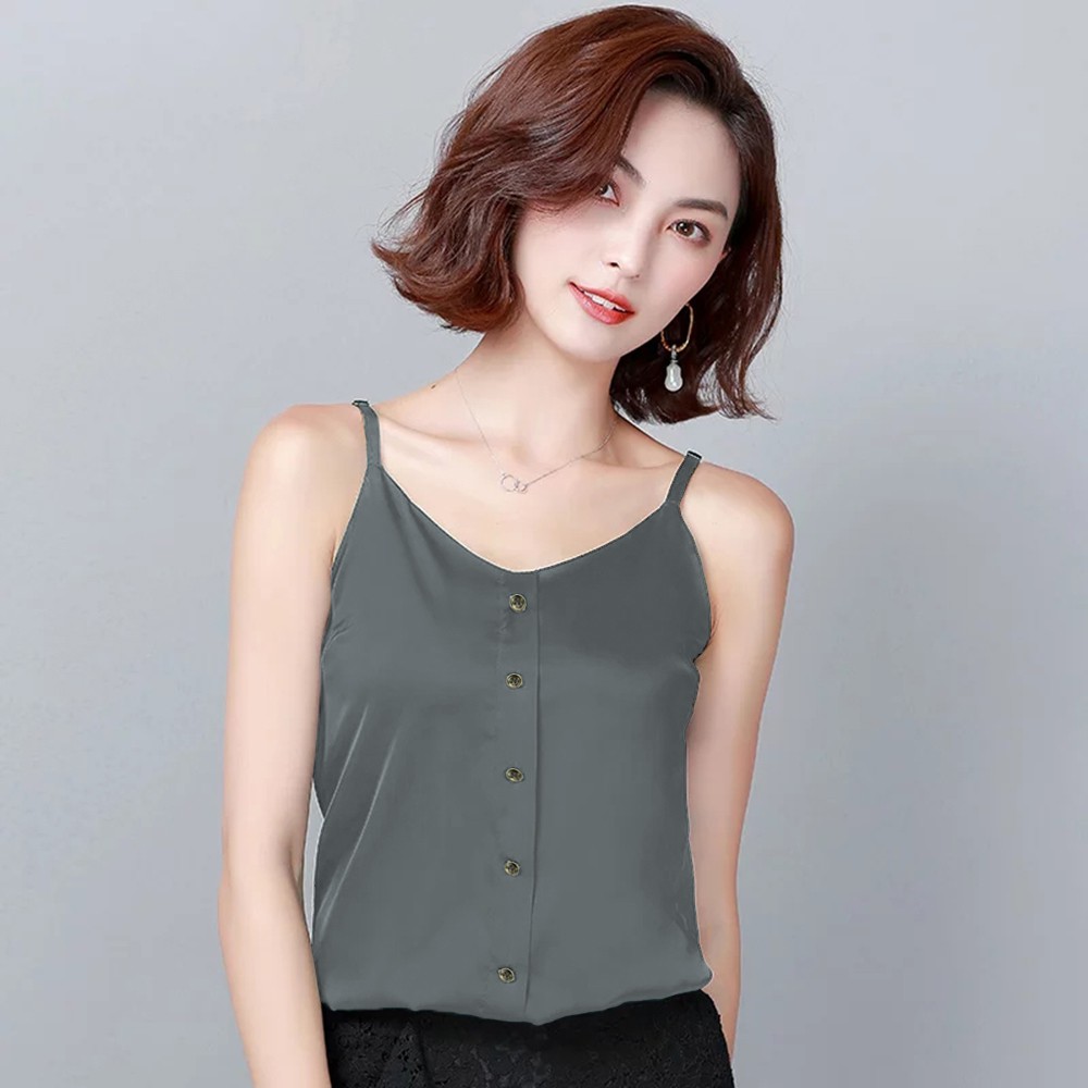 Tanktop Camisoles Singlet Tali kecil wanita Gaya Korea variasi kancing - XSHOP Usagi