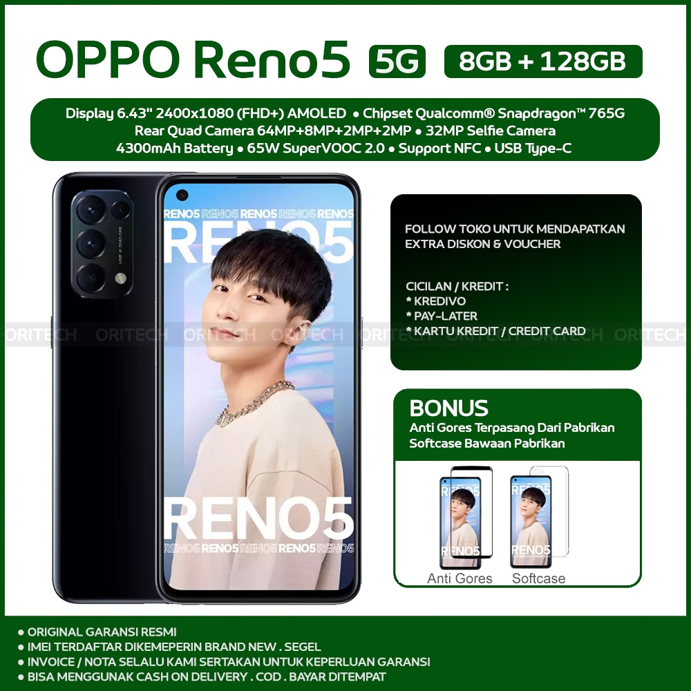 OPPO Reno 5 - 5G - 8GB/128GB - AMOLED - Snapdragon 765G Reno5 5G - Garansi Resmi OPPO Indonesia
