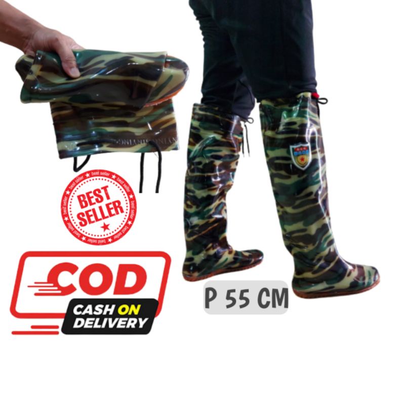 SEPATU BOOTS, BOOT,BUT PETANI,SAWAH,DLL MODEL LORENG UKURAN 55 CM.