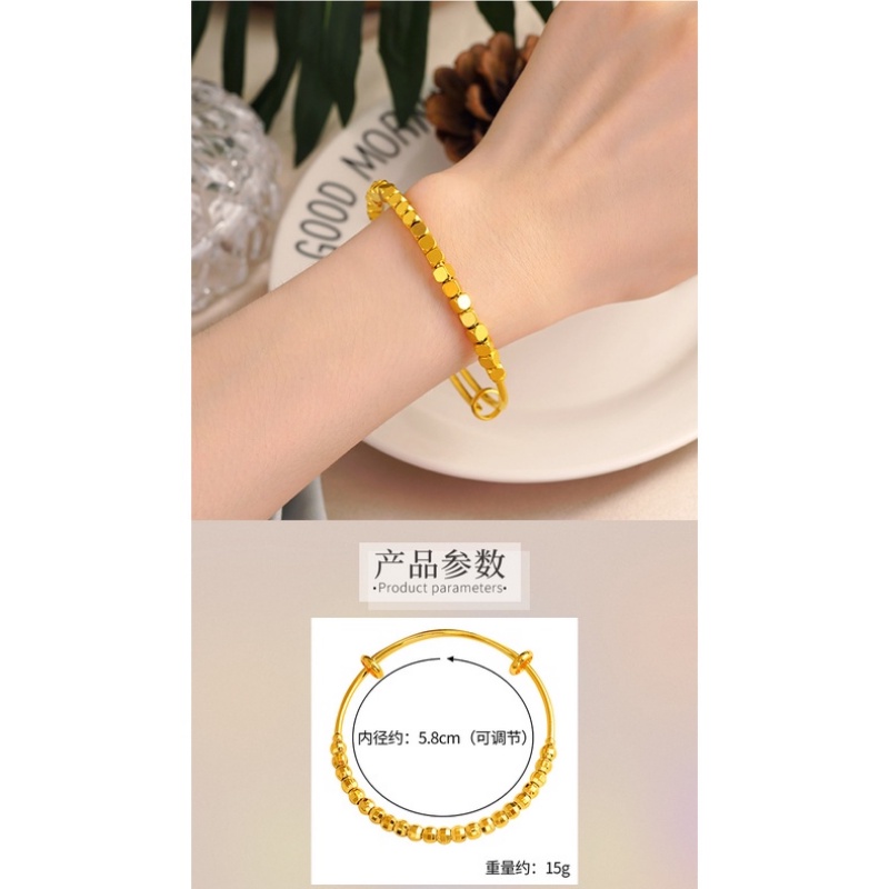 Goldkingdom Perhiasan Fashion 24K Bangkok Aksesoris Ready Stock Klasik Push Pull Gelang Manik-Manik Laser Beads Emas Asli Kadar 375 Kecil Nugget Gelang Minimalis Wanita