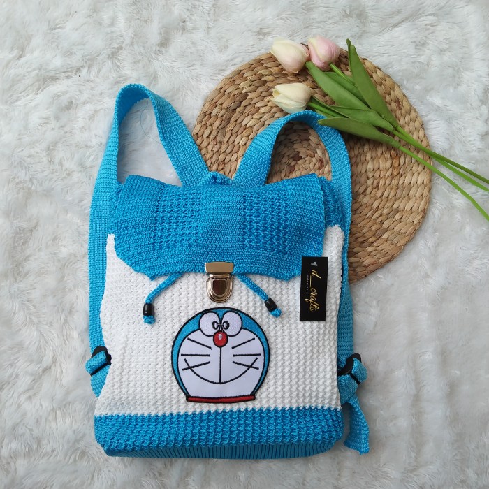 PROMO TAS GENDONG RAJUT ANAK KARAKTER DORAEMON / TAS PUNGGUNG SEKOLAH ANAK