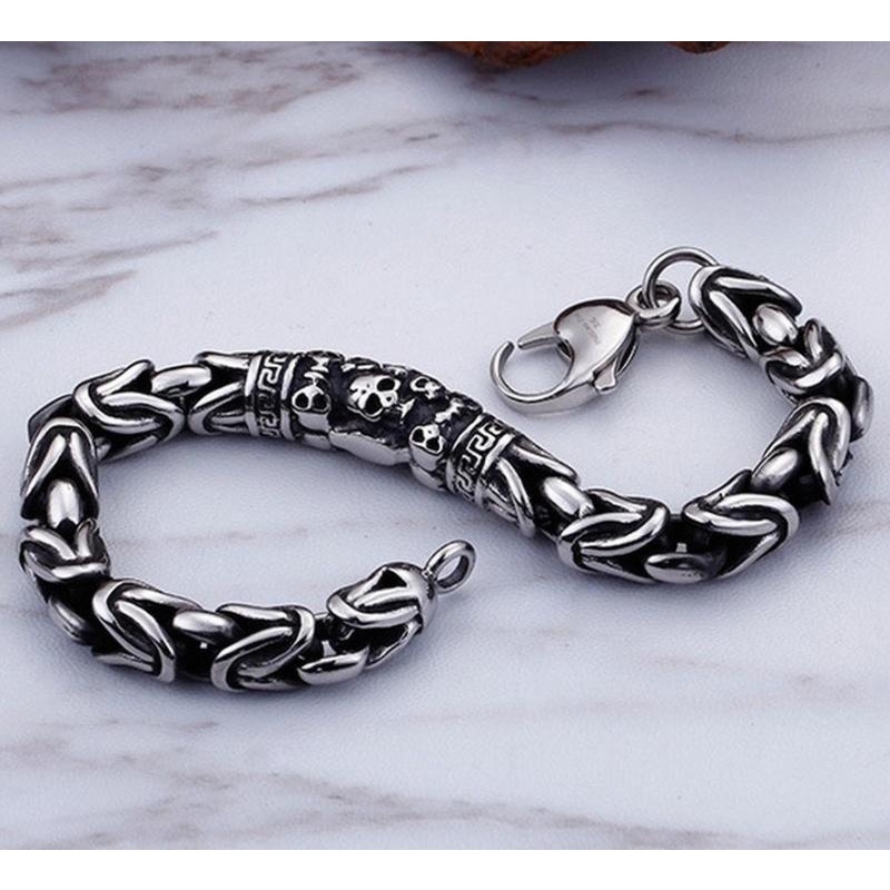 Gelang Tangan Rantai Aksen Tengkorak Gaya Punk Rock Gothic Casual Untuk Pria