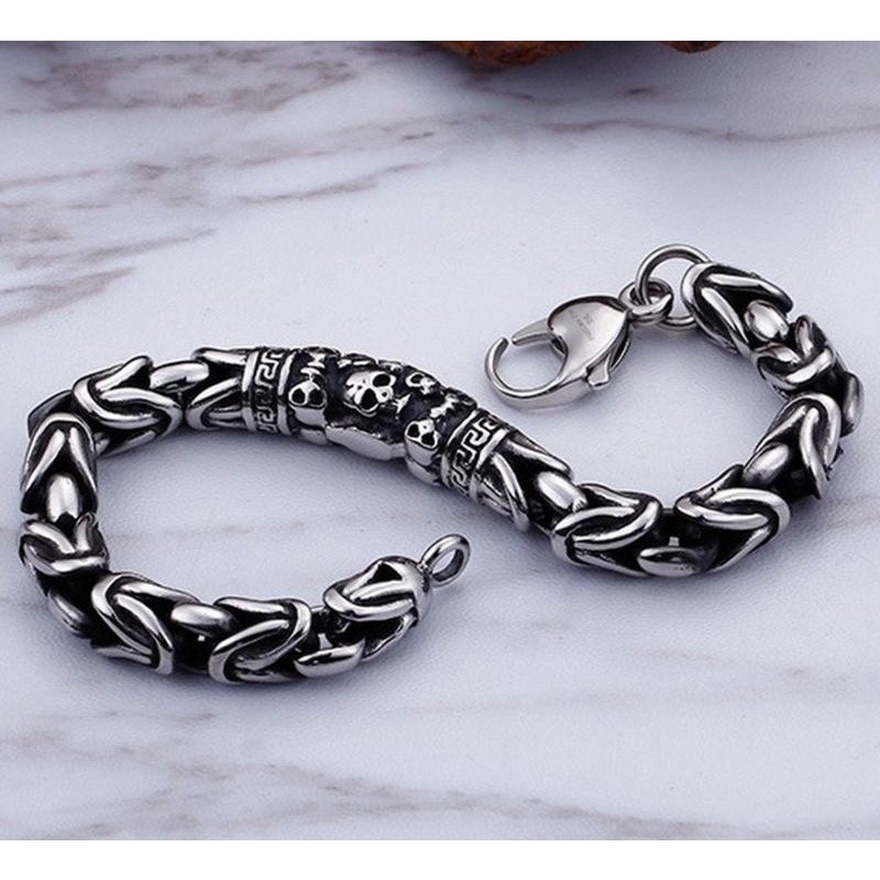 Gelang Tangan Rantai Aksen Tengkorak Gaya Punk Rock Gothic Casual Untuk Pria