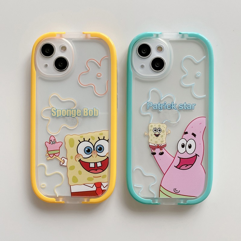 2 in 1 Case Pelindung Tahan Jatuh Motif SpongeBob Dengan Stand Untuk iPhone 11 12 13 Pro MAX X XR XS MAX 7 8 Plus