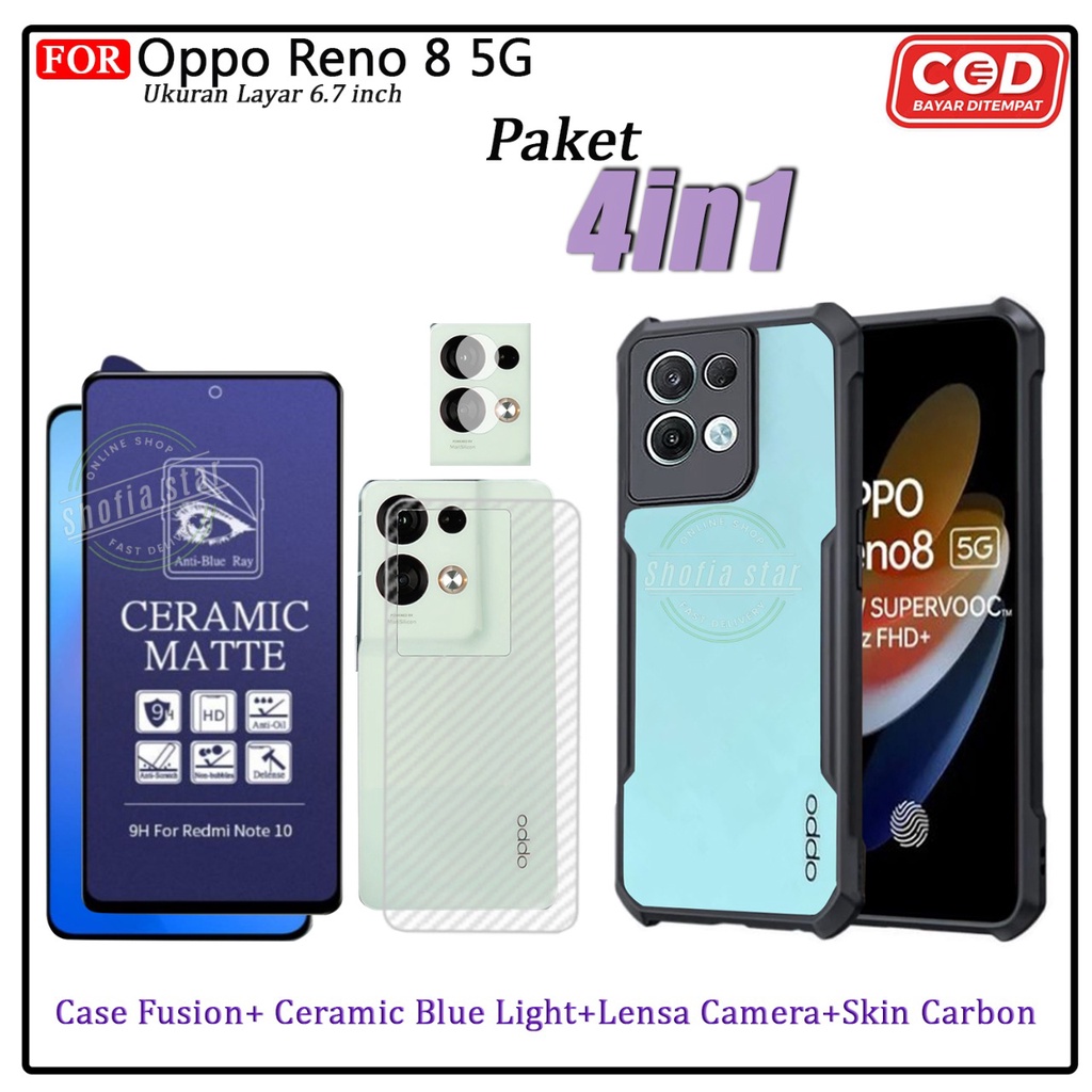 Paket 4in1 Case Reno 8 5g Reno 8t Reno 8 4g Reno 8 Pro Softcase Shockproof Transparan Camera Protect Casing