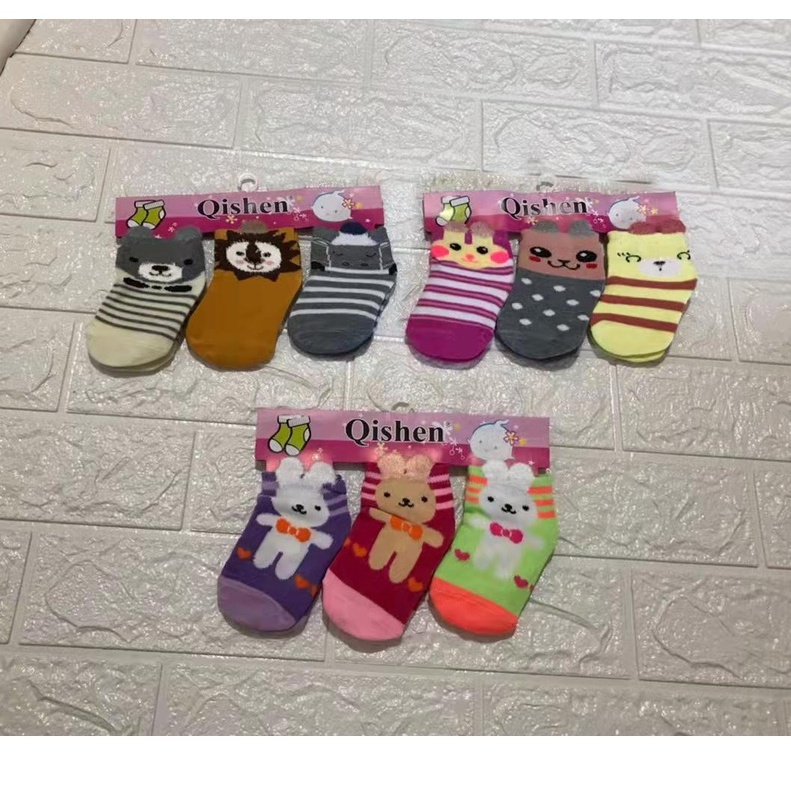 Kaos Kaki Bayi Motif 3in1 3D 0-6 Bulan Newborn Variasi Lurus Lipat