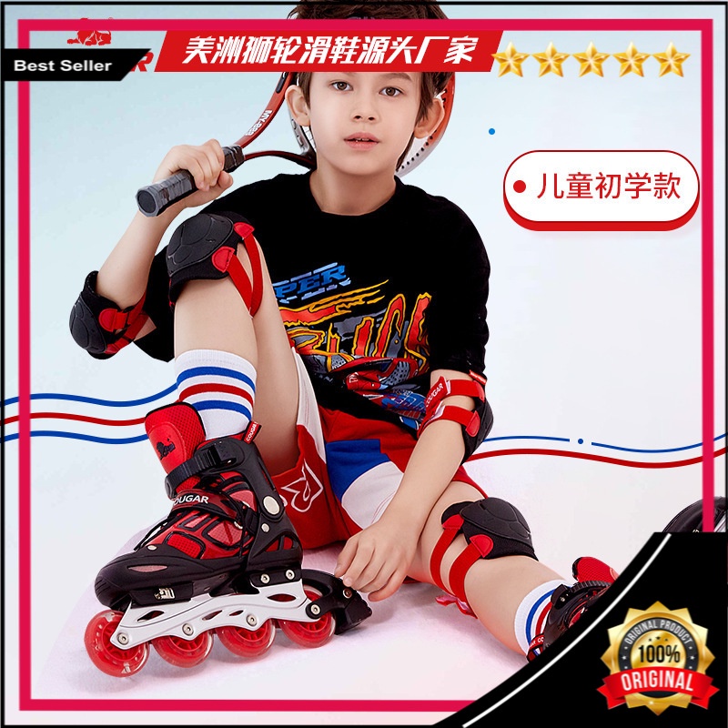 Cougar  Skating Sepatu Anak Lengkap Set Adjustable Flash Tunggal Pria  Wanita Inline Roda Roller sep